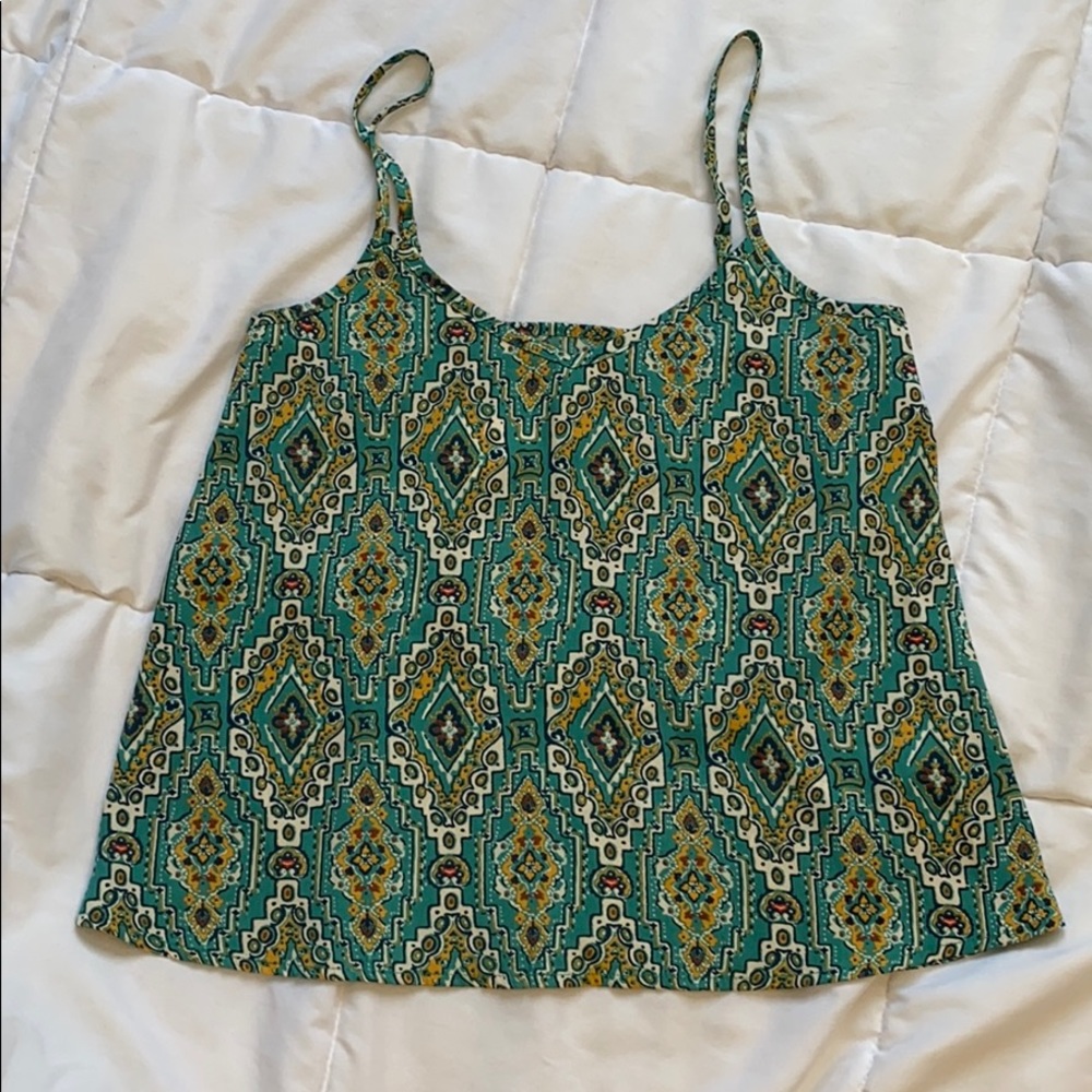 Hollister Aqua and gold paisley vneck tank XS